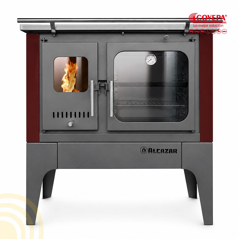 Cocina a Leña Combustión Lenta Alcazar S900 Burdeo – 91x59 cm, 13 kW