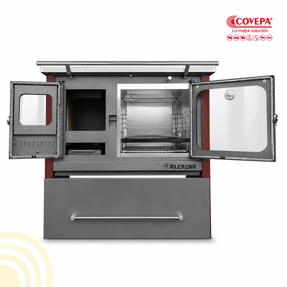 Cocina a Leña Combustión Lenta Alcazar M70 Burdeo – 72x56 cm, 9 kW