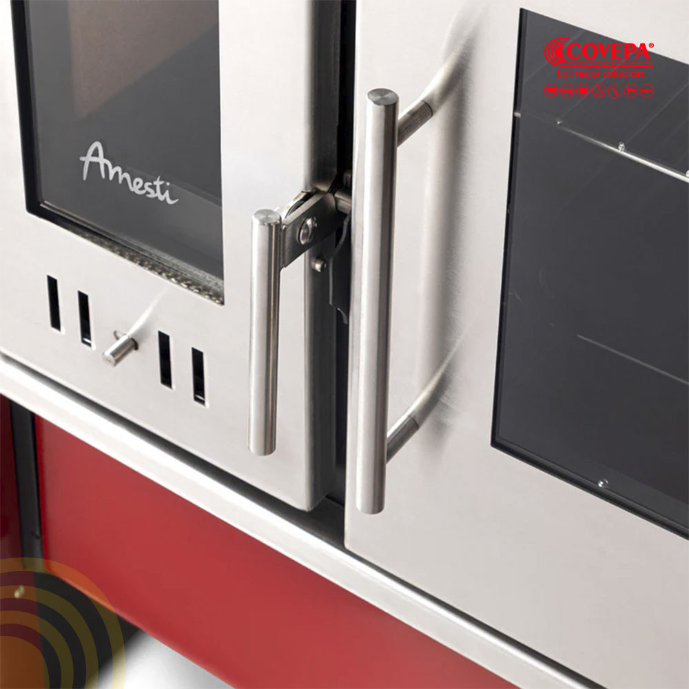 Cocina Leña Combustión Lenta Amesti Allegra Roja 9kW 161m²