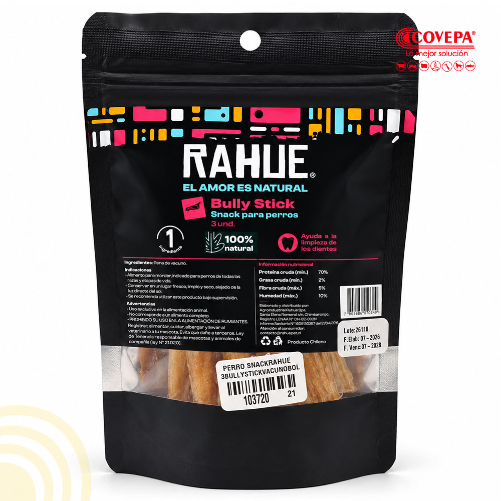 Snack Perro Rahue Bully Stick Vacuno 4-5" (3 Unidades)