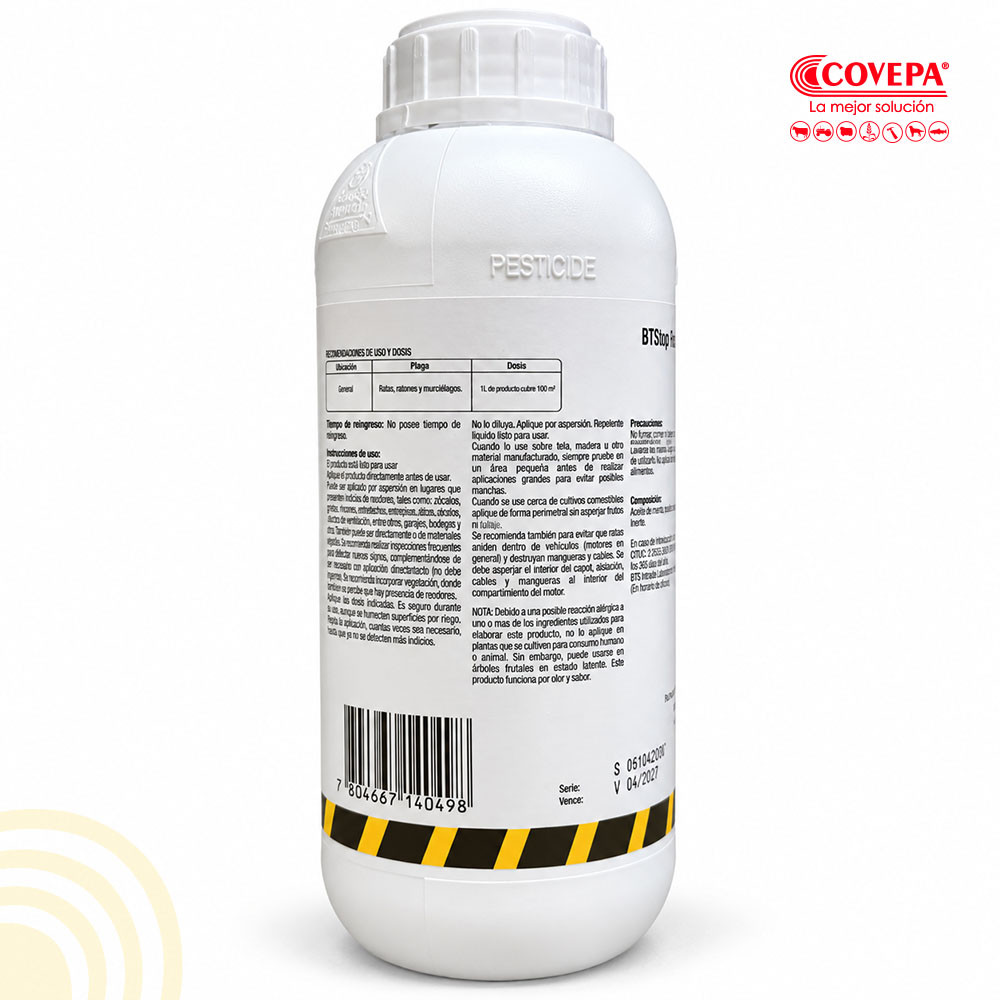 Repelente Natural Líquido para Roedores y Murciélagos BTStop 1 L