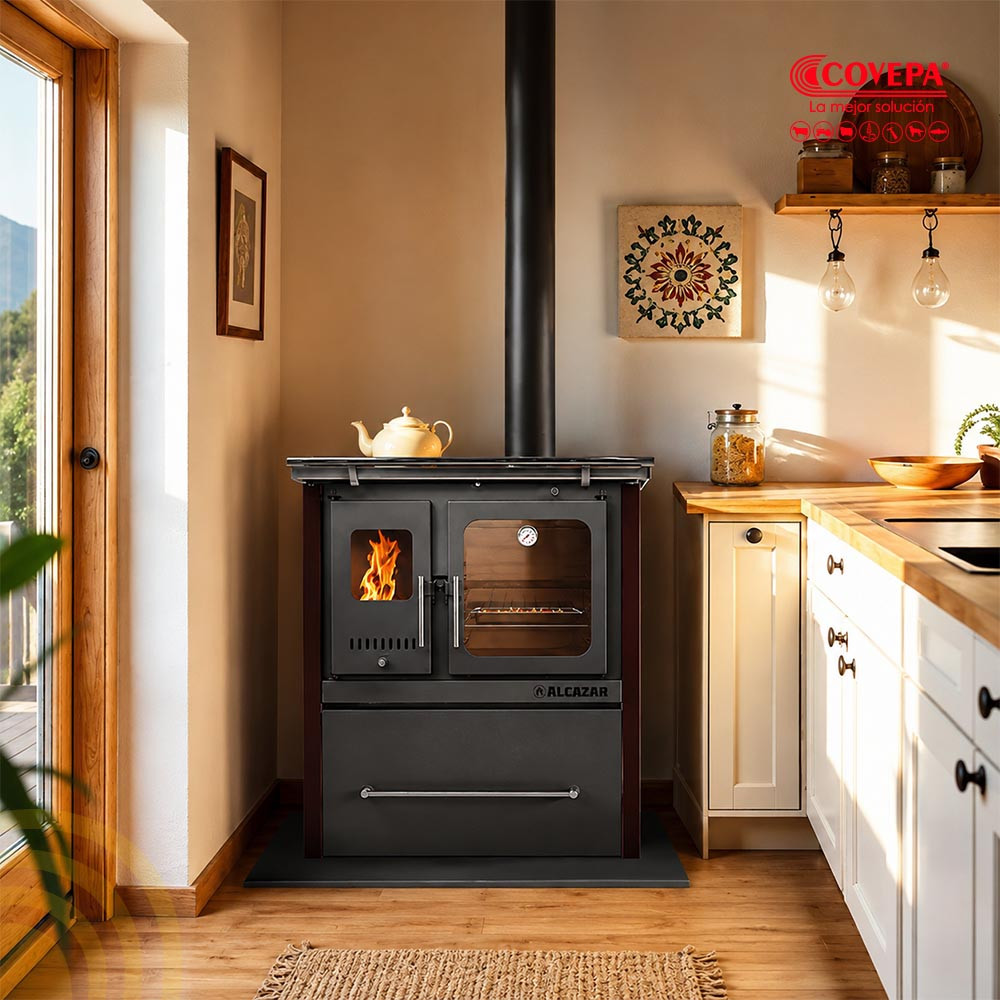Cocina a Leña Combustión Lenta Alcazar M70 Burdeo – 72x56 cm, 9 kW