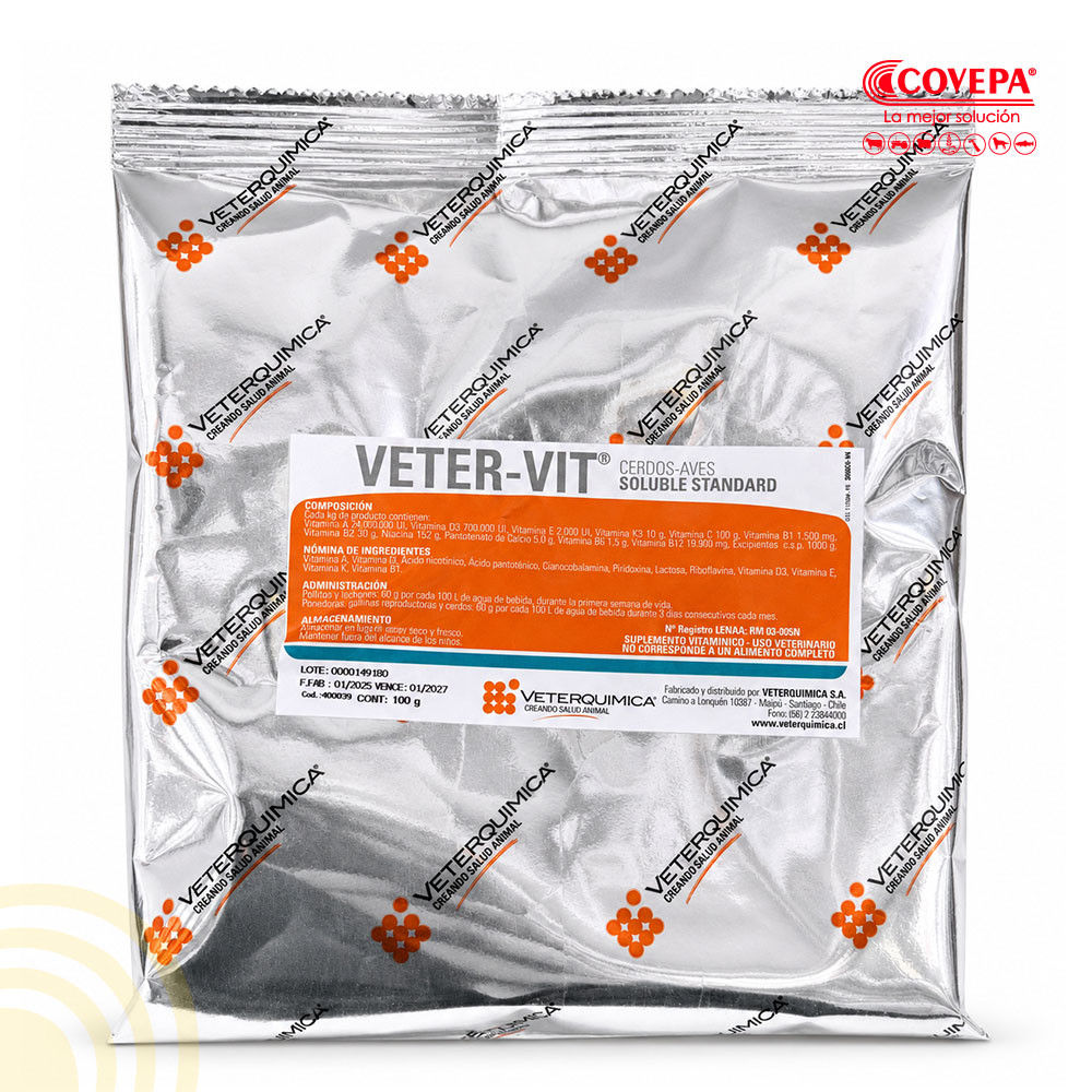 Vetervit Soluble Standard Vitamínico para Aves y Cerdos 100g