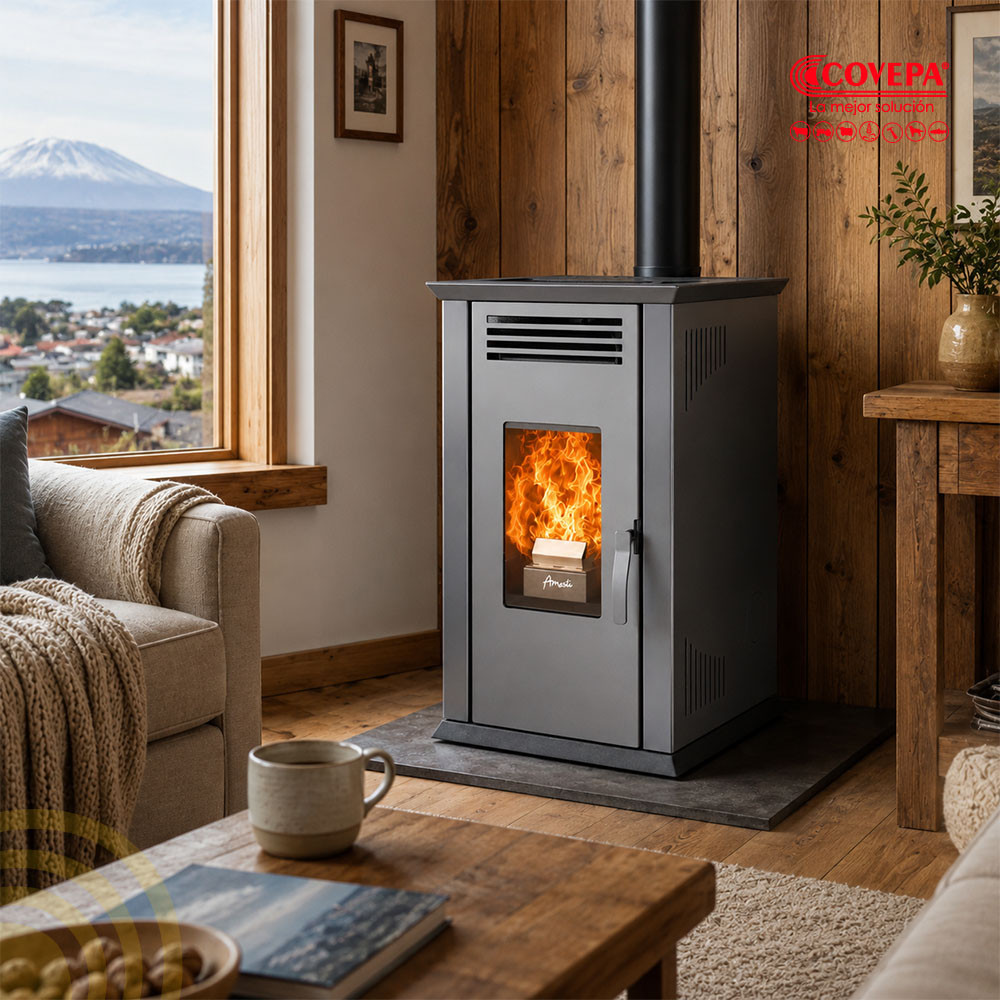 Estufa Pellet Amesti Italy 8100 Negra 9,2kW 168m²