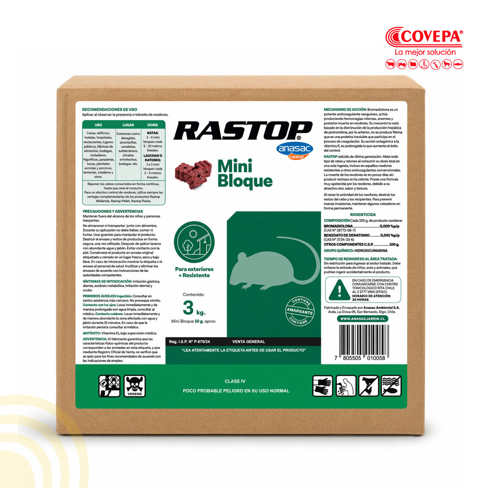 Raticida Rastop Mini-Bloque 3kg Anasac