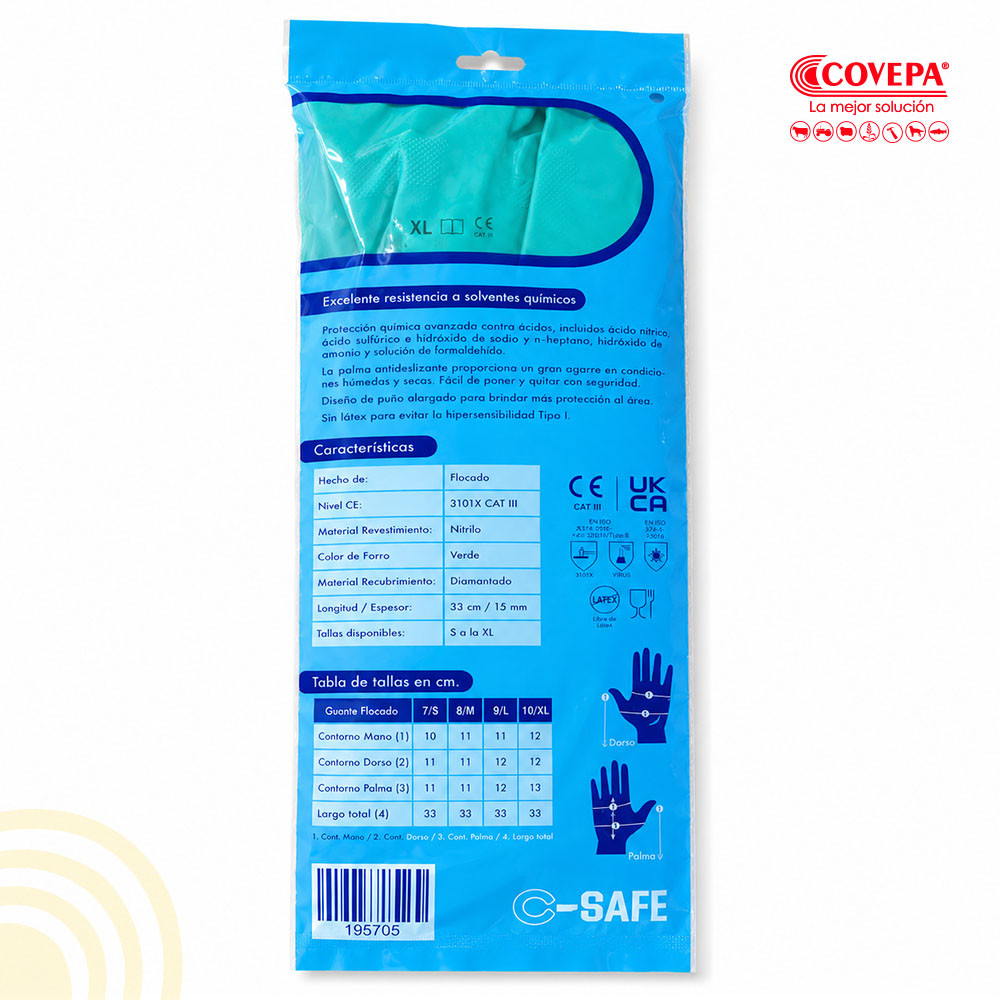 Guante Nitrilo Flocado Verde Talla XL (Par)