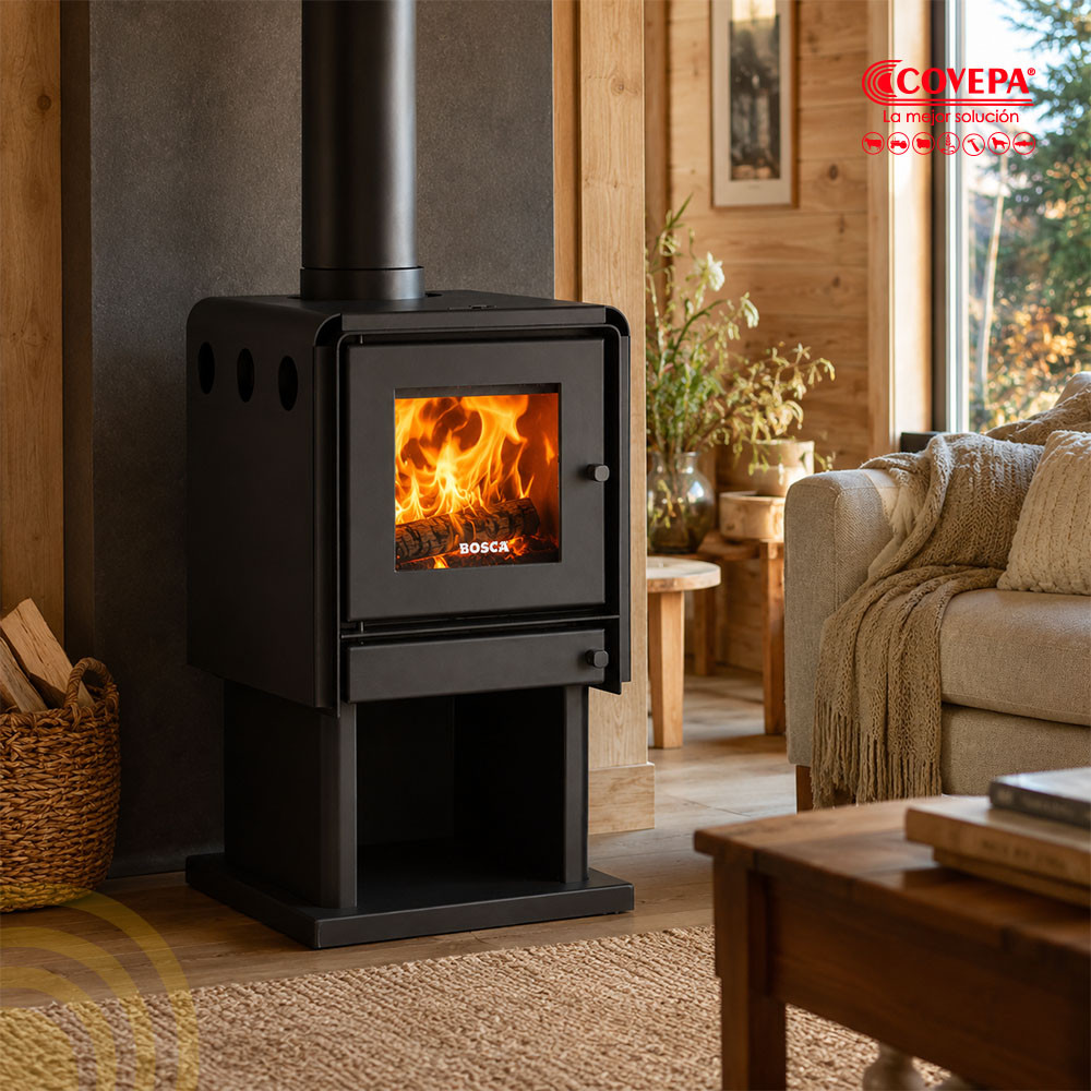 Estufa Leña Combustión Lenta Bosca Limit 380 Negro 10,6kW 180m²