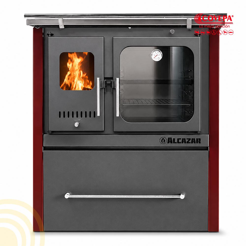 Cocina a Leña Combustión Lenta Alcazar M70 Burdeo – 72x56 cm, 9 kW