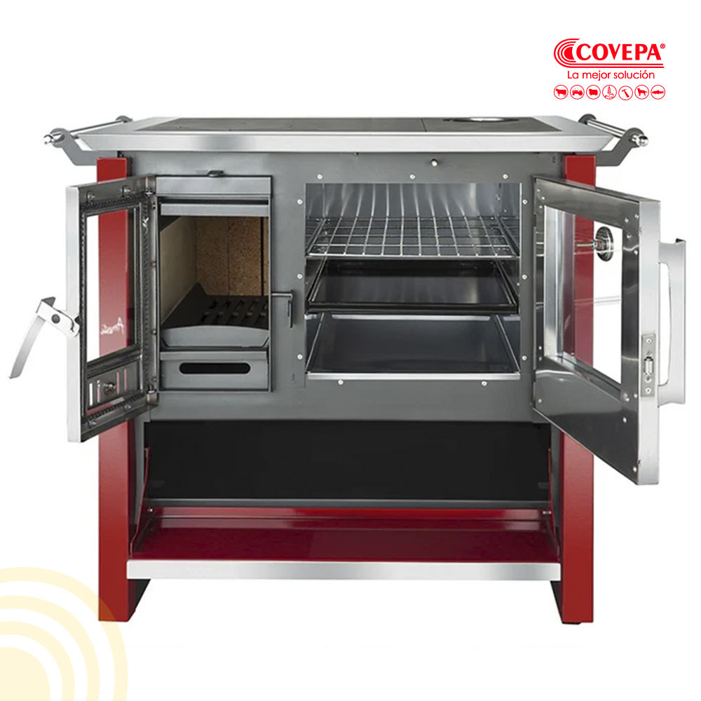 Cocina Leña Combustión Lenta Amesti Allegra Roja 9kW 161m²