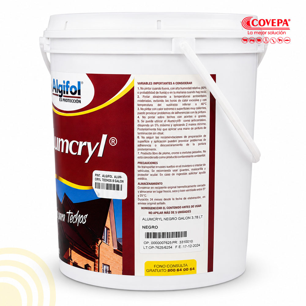 Pintura Algifol Alumcryl para Techo 1 Galón Negro