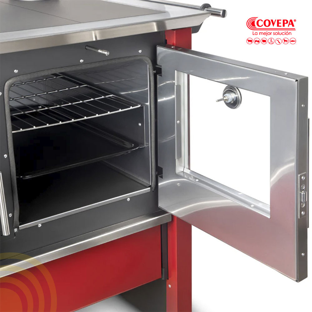 Cocina Leña Combustión Lenta Amesti Allegra Roja 9kW 161m²