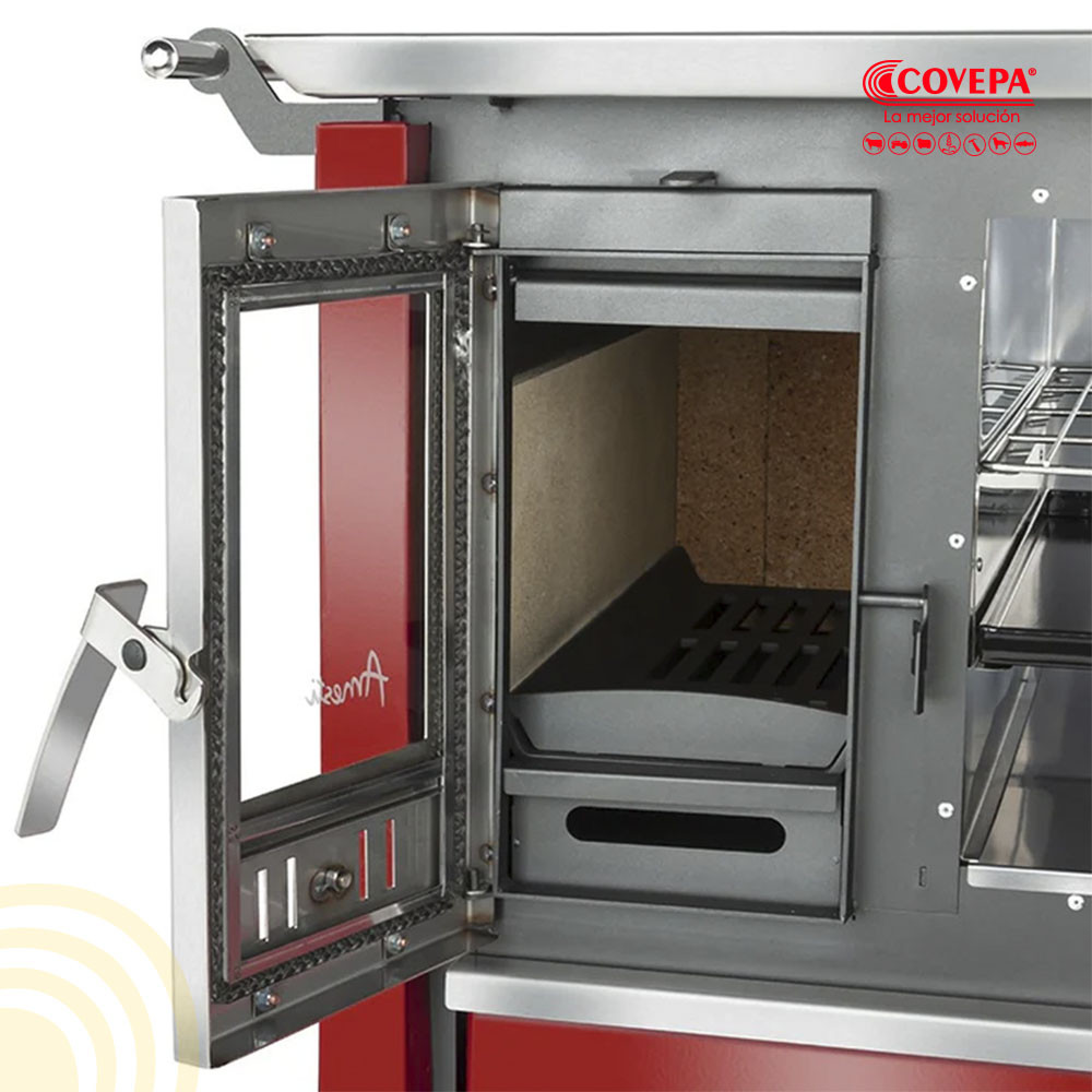 Cocina Leña Combustión Lenta Amesti Allegra Roja 9kW 161m²